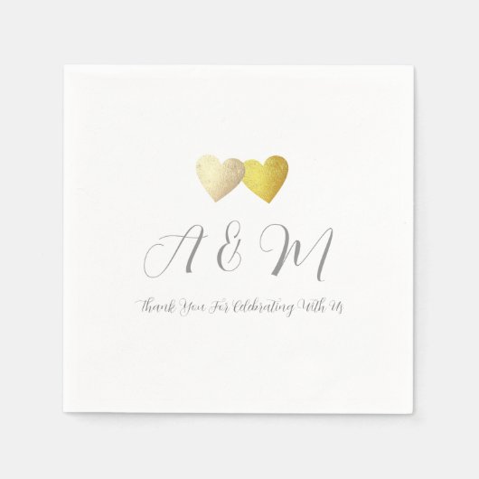 Serviette En Papier Love Mariage Napkin . faux coeur or (Devant)