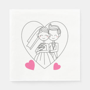 Serviette En Papier Love Mariée Et Groom Cartoon Mariage Coeur Rose