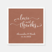 Serviette En Papier Love & Merci White Script sur Plain Terracotta (Devant)