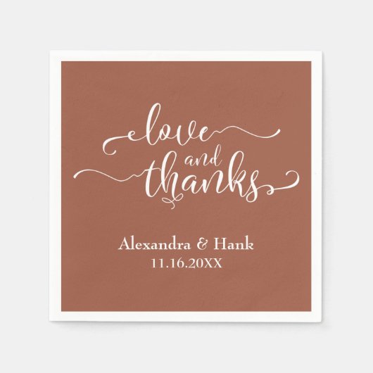 Serviette En Papier Love & Merci White Script sur Plain Terracotta (Devant)