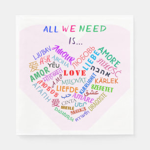 Serviette En Papier LOVE - Multi Language - Personnalisable Internatio
