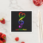 Serviette En Papier Love peace music hippie treble clef noir (En situation)