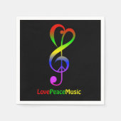 Serviette En Papier Love peace music hippie treble clef noir (Devant)