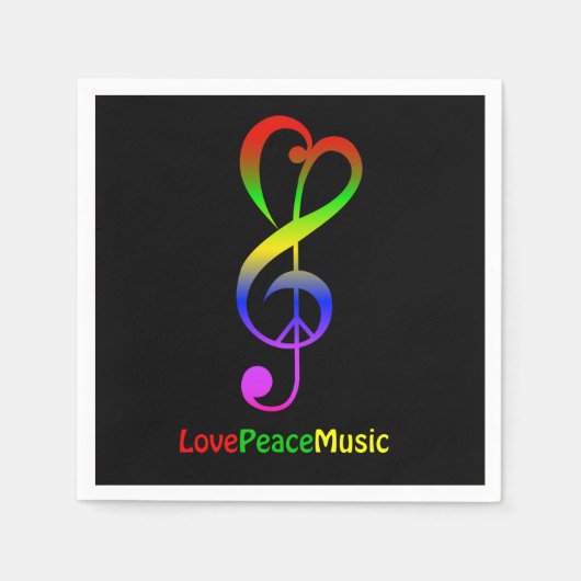 Serviette En Papier Love peace music hippie treble clef noir (Devant)