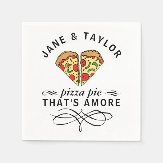 Serviette En Papier Love Pizza Ajouter des noms (Devant)