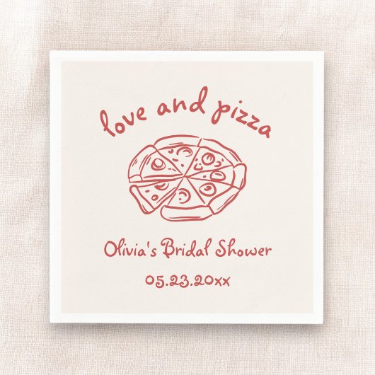 Serviette En Papier Love & Pizza Fête de Mariage Italienne Dessinée à 