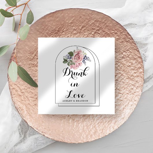 Serviette En Papier Love Rose minimal Mariage serviettes