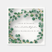 Serviette En Papier Love&Thanks Nom Date Eucalyptus Rusticò Mariage (Devant)