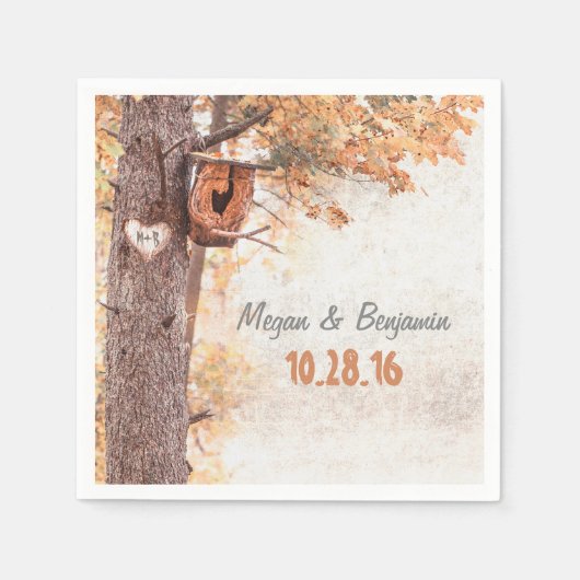 Serviette En Papier Love Tree Rustic Mariage de automne (Devant)