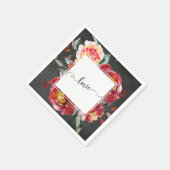 Serviette En Papier Love Typographie Rouge Floral Bouquet, Chalkboard (Coin)