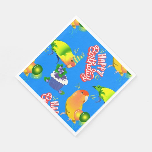Serviette En Papier Lovebird Anniversaire Blue Animaux Bird Thème Fun  (Coin)