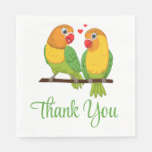Serviette En Papier Lovebirds Green Inséparables Merci Mariage (Devant)