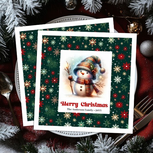 Serviette En Papier Lovely Christmas Snowman Napkins Editable Custom