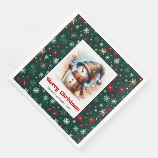 Serviette En Papier Lovely Christmas Snowman Napkins Editable Custom  (Coin)