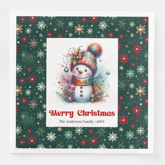 Serviette En Papier Lovely funny snowman with snowflakes kids napkins (Devant)