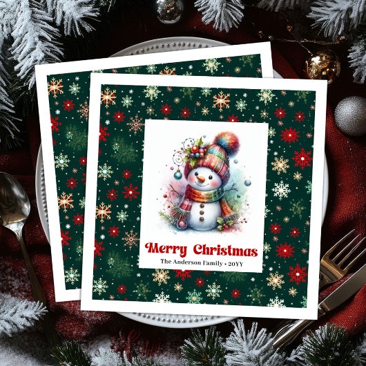 Serviette En Papier Lovely funny snowman with snowflakes kids napkins