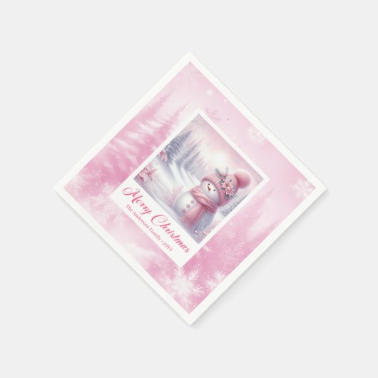 Serviette En Papier Lovely Pink Snowman Winter Scene Christmas Napkins (Coin)