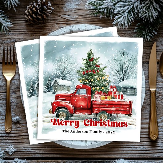 Serviette En Papier Lovely red truck Christmas scene rustic napkin set