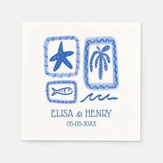 Serviette En Papier LoveNotes from Sea Cute Beach CUSTOM WEDDING (Devant)