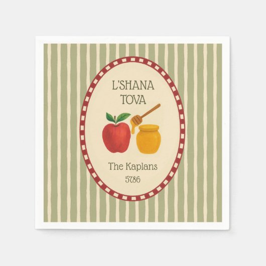Serviette En Papier L'Shana Tova Rosh Hashanah Jour de l'An juif rayé (Devant)