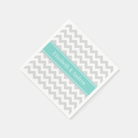 Serviette En Papier Lt Gray Wht Chevron ZigZag Aqua Nom Monogram (Coin)