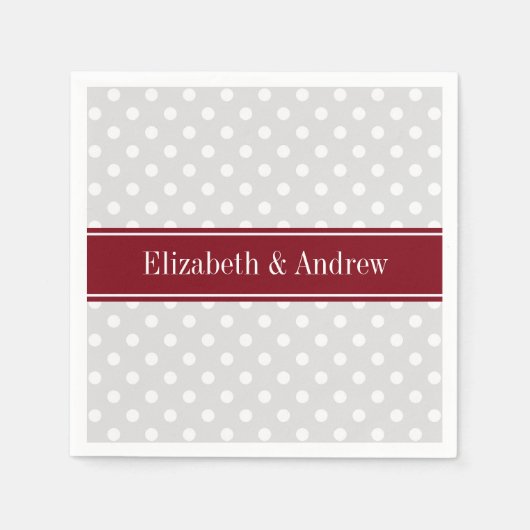 Serviette En Papier Lt Grey Blanc Pois Bourgogne Nom Monogramme (Devant)