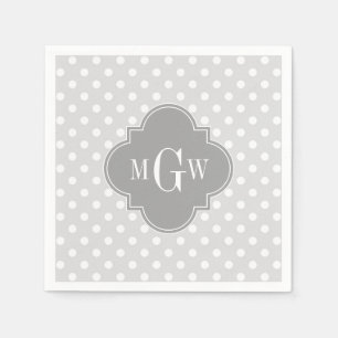 Serviette En Papier Lt Grey What Pois Gris Quatrefoil 3 Monogramme