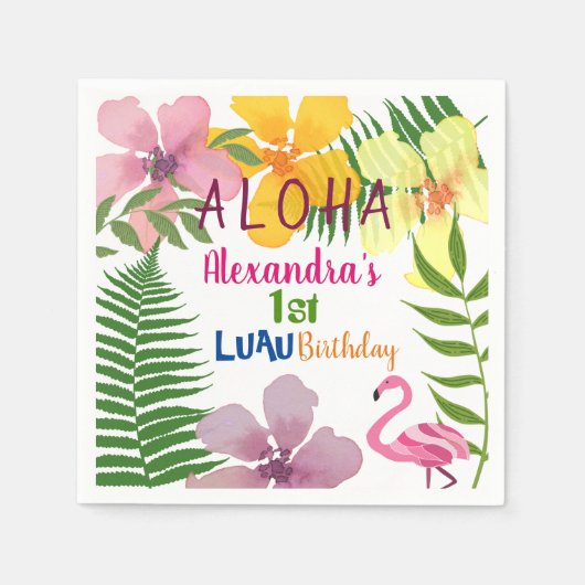 Serviette En Papier Luau Fille 1er anniversaire (Devant)