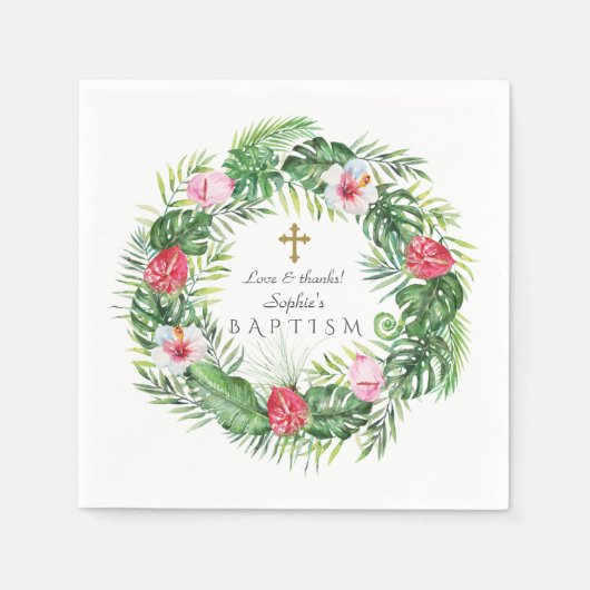 Serviette En Papier Luau Hawaiian Fleurs Tropicales Wreath Baptism (Devant)