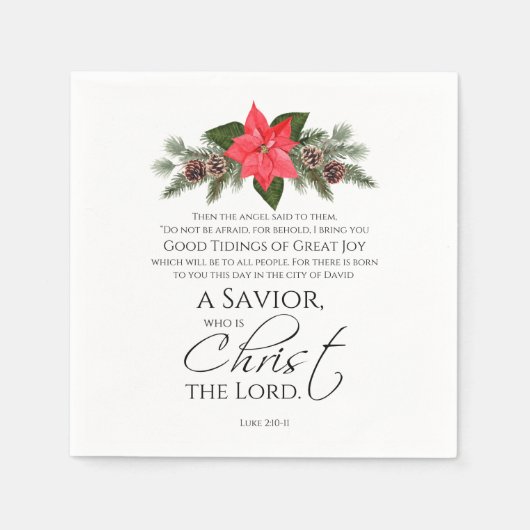 Serviette En Papier Luc 2:10-11 Écriture de Noël Poinsettia (Devant)