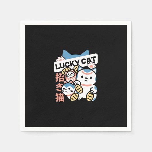 Serviette En Papier Lucky Cat Art – Maneki Neko with Gold Coin (Devant)