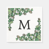Serviette En Papier Lucky Charm Clover Fleurs blanches Monogramme (Devant)