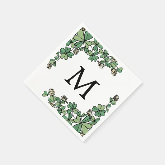 Serviette En Papier Lucky Charm Clover Fleurs blanches Monogramme (Coin)
