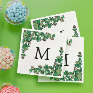 Serviette En Papier Lucky Charm Clover Fleurs blanches Monogramme