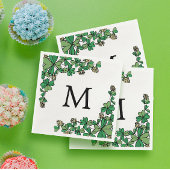 Serviette En Papier Lucky Charm Clover Fleurs blanches Monogramme