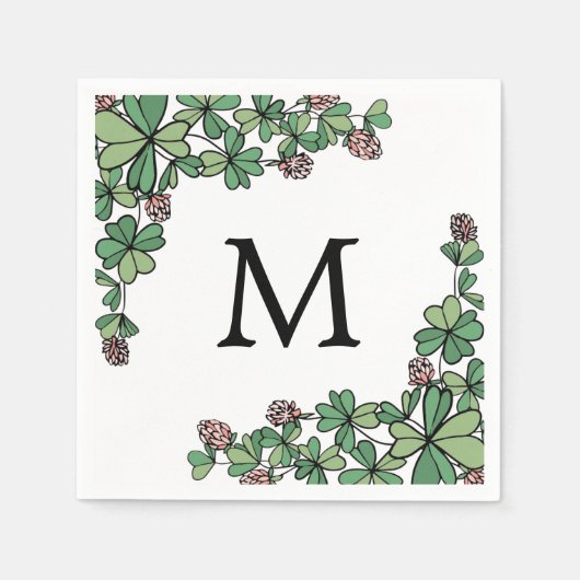 Serviette En Papier Lucky Charm Clover rose Fleurs Monogramme (Devant)