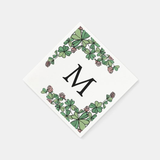 Serviette En Papier Lucky Charm Clover rose Fleurs Monogramme (Coin)