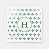 Serviette En Papier Lucky Green Four Leaf Clover | Monogramme (Devant)