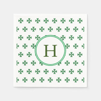 Serviette En Papier Lucky Green Four Leaf Clover | Monogramme