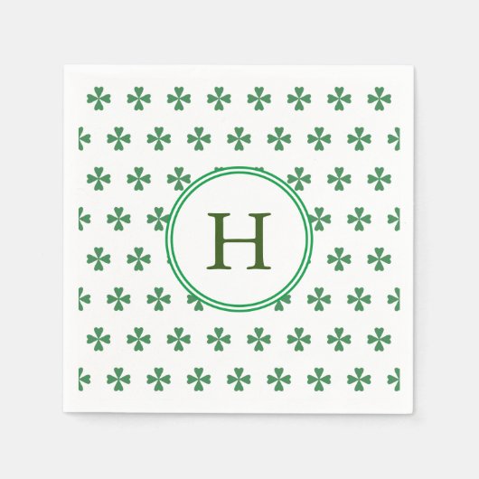 Serviette En Papier Lucky Green Four Leaf Clover | Monogramme (Devant)