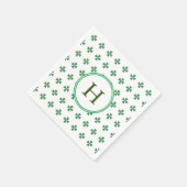 Serviette En Papier Lucky Green Four Leaf Clover | Monogramme (Coin)