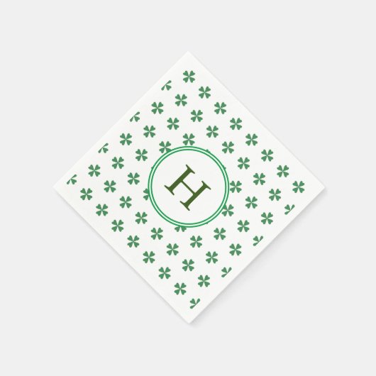 Serviette En Papier Lucky Green Four Leaf Clover | Monogramme (Coin)