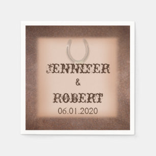 Serviette En Papier Lucky Horseshoe sur Mariage en cuir Brown Napkin