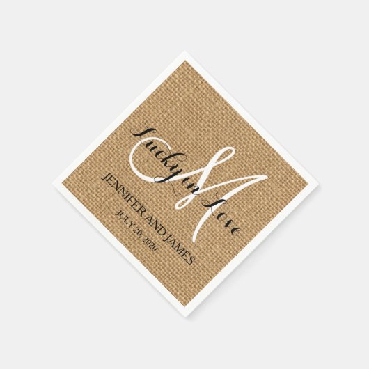 Serviette En Papier Lucky in Love Burlap Mariage Papier serviettes (Coin)