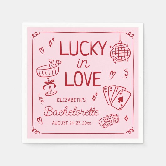Serviette En Papier Lucky In Love Whimsical Main tiré Bachelorette (Devant)