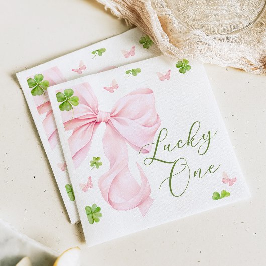Serviette En Papier Lucky One Pink Bow 1st Birthday