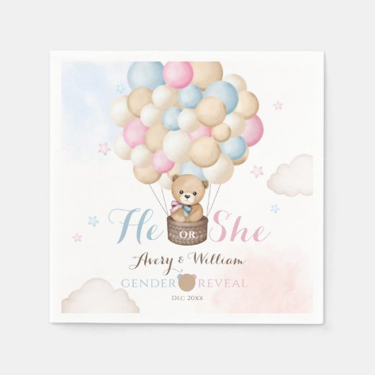 Serviette En Papier Lui une Elle Révèle Sexe Baby shower Ours (Devant)