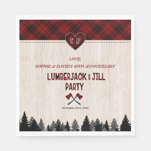 Serviette En Papier LumberJack et Jill Mariage Wood 40e anniversaire (Devant)
