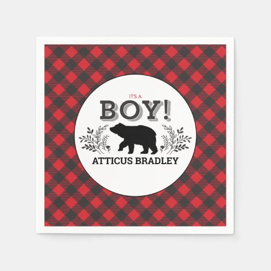 Serviette En Papier Lumberjack ours bébé garçon douche Napkin (Devant)