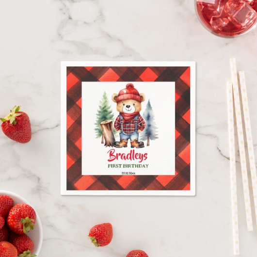 Serviette En Papier Lumberjack partie vaisselle joli ours en peluche (En situation)